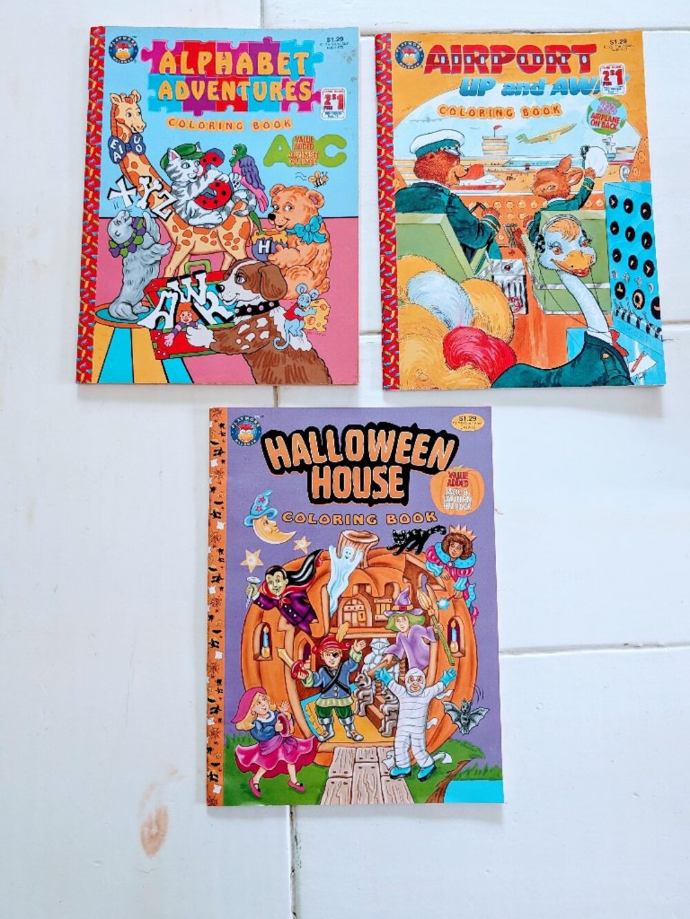VTG 00s Set of 3 Playmore Coloring Books Halloween Alphabet Airport Up & Away